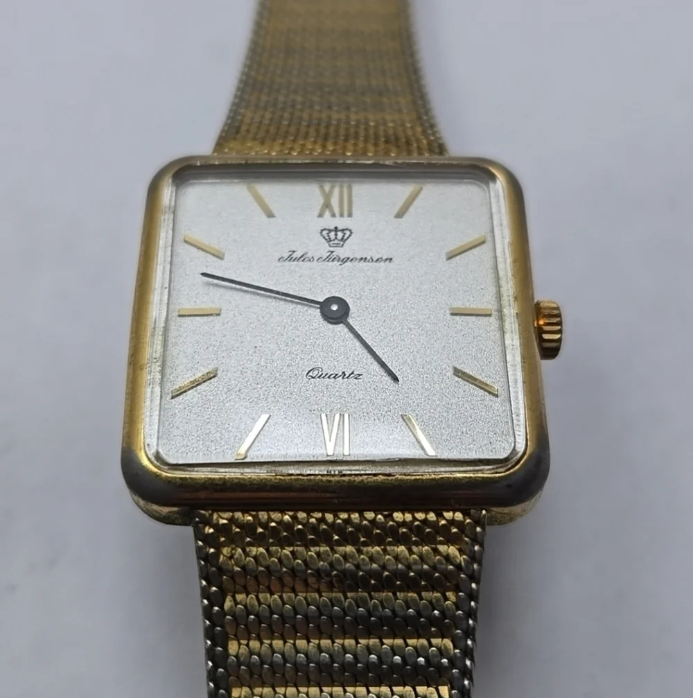 Rare Vintage Mens Jules Jurgensen 4154 Watch 29mm Gold Tone Square New Battery